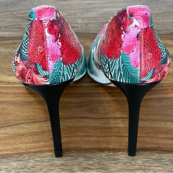 NINE WEST TATIANA FLORAL 4" PUMPS Pink Green White sz 7 - Picture 4 of 11